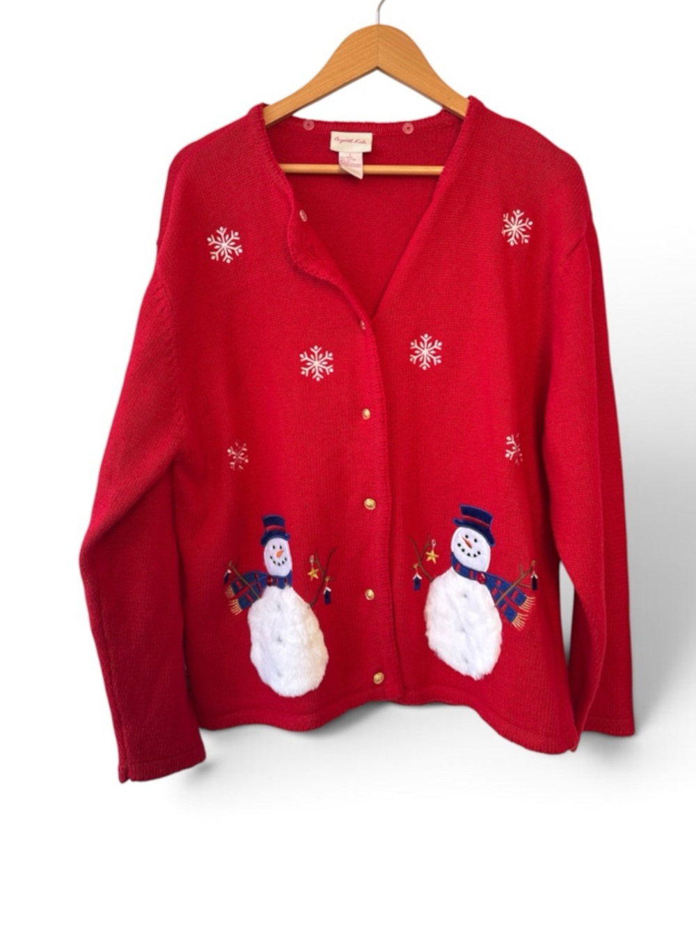 Crystal-Kobe Christmas Snowman Cardigan Sweater Red Large
